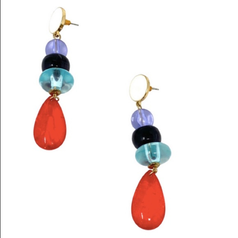 Multicolor 80s Style Geometric Dangle Earrings - image 3